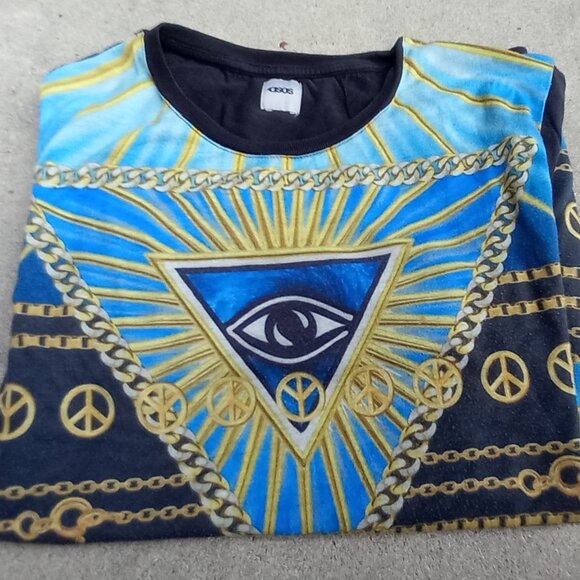 ASOS T-Shirt Pyramid Eye Gold Chains, Peace Signs Medium (M) - Picture 2 of 12